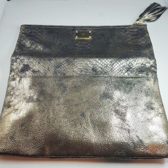 INC International Concepts Metallic Gold Bronze Black Frita Clutch Crossbody - Picture 6 of 16